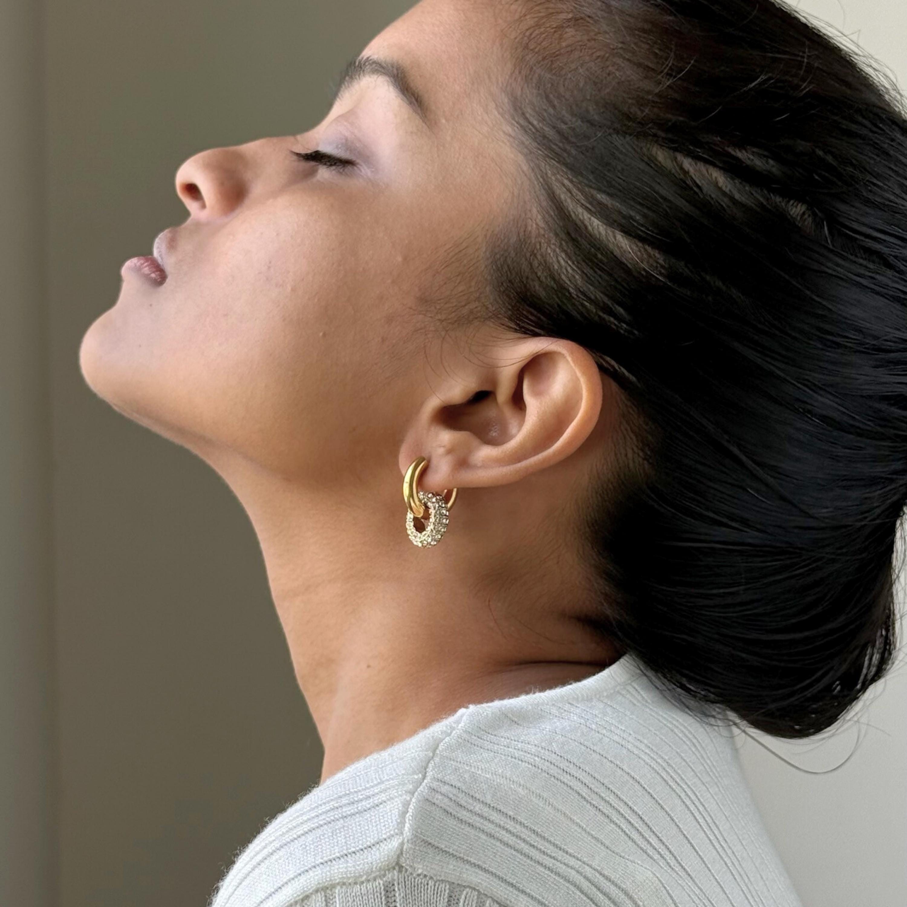 Pavé Double Circle Drop Hoop Earrings