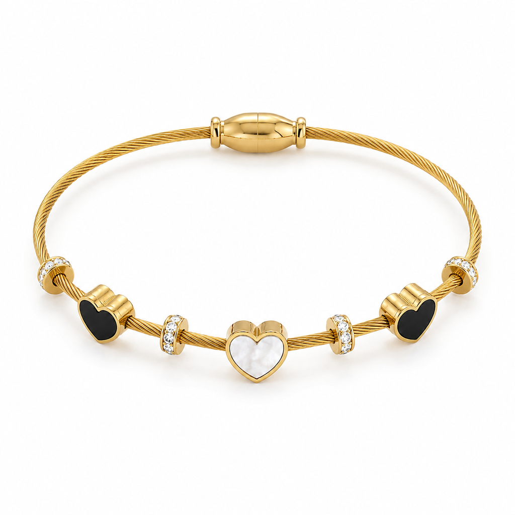 Heart Charm Cable Bangle
