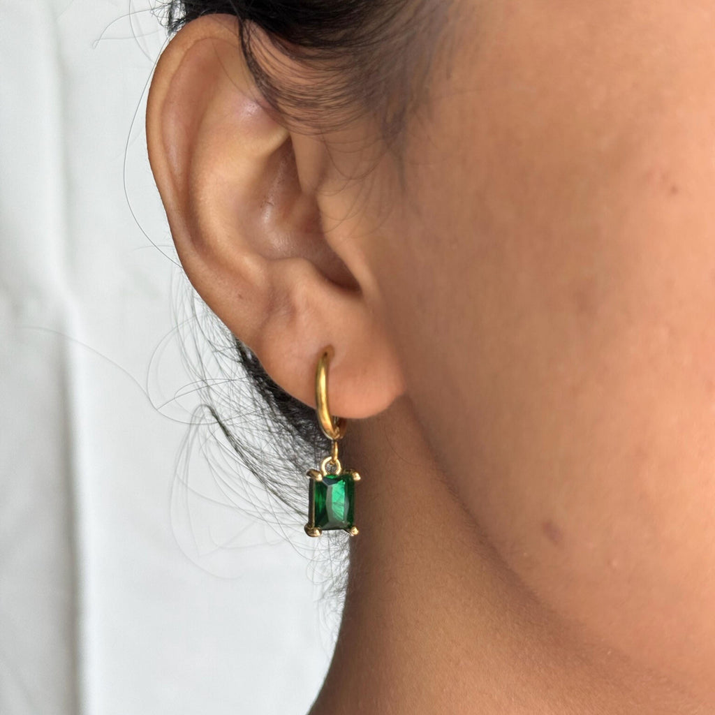 Square Emerald Hoop Earrings