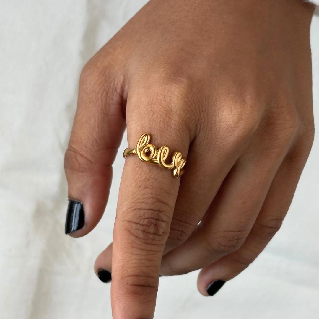 Gold Love Script Ring