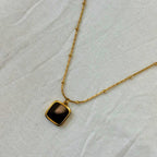 Gold Black Square Pendant Necklace