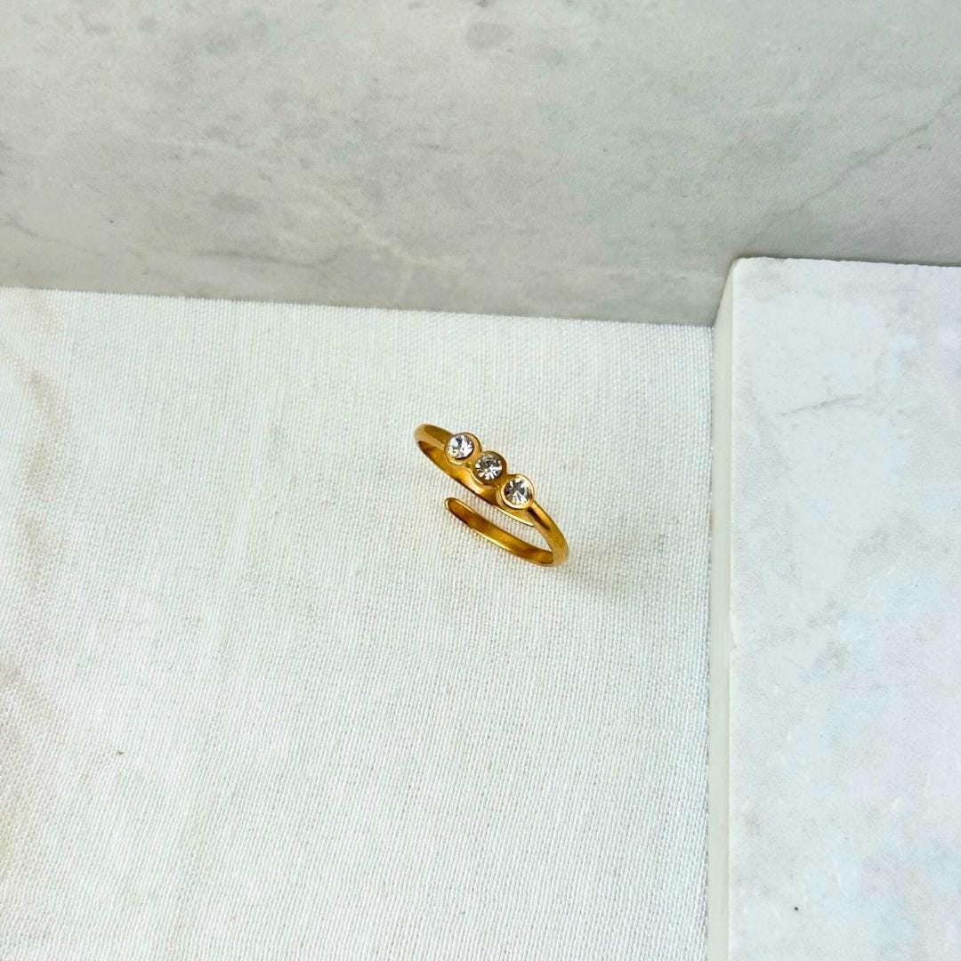 Tristone Gold Plated Ring