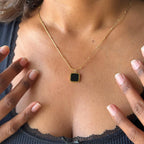 Gold Black Square Pendant Necklace