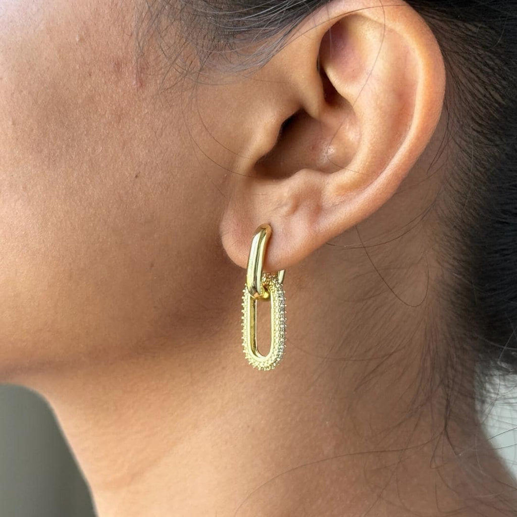 Gold Oval Drop Hoop Earrings