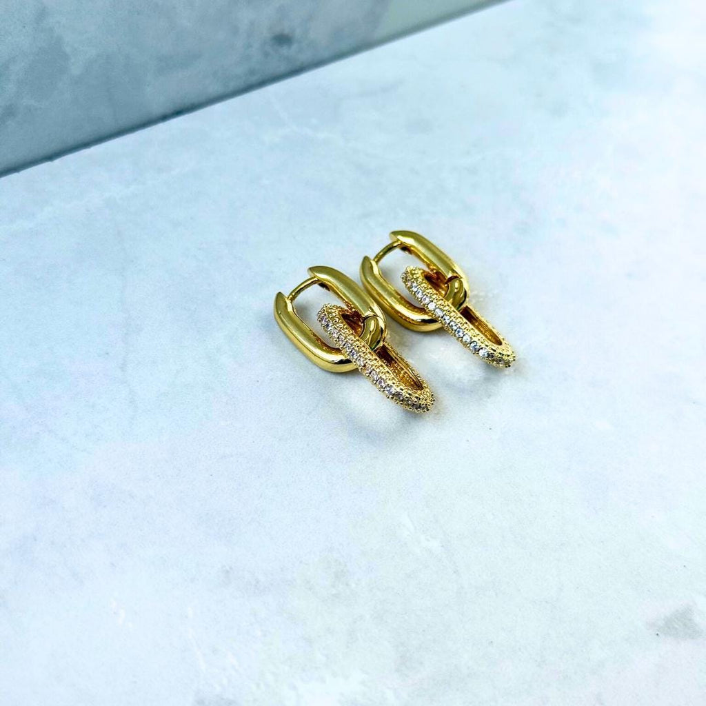 Gold Oval Drop Hoop Earrings