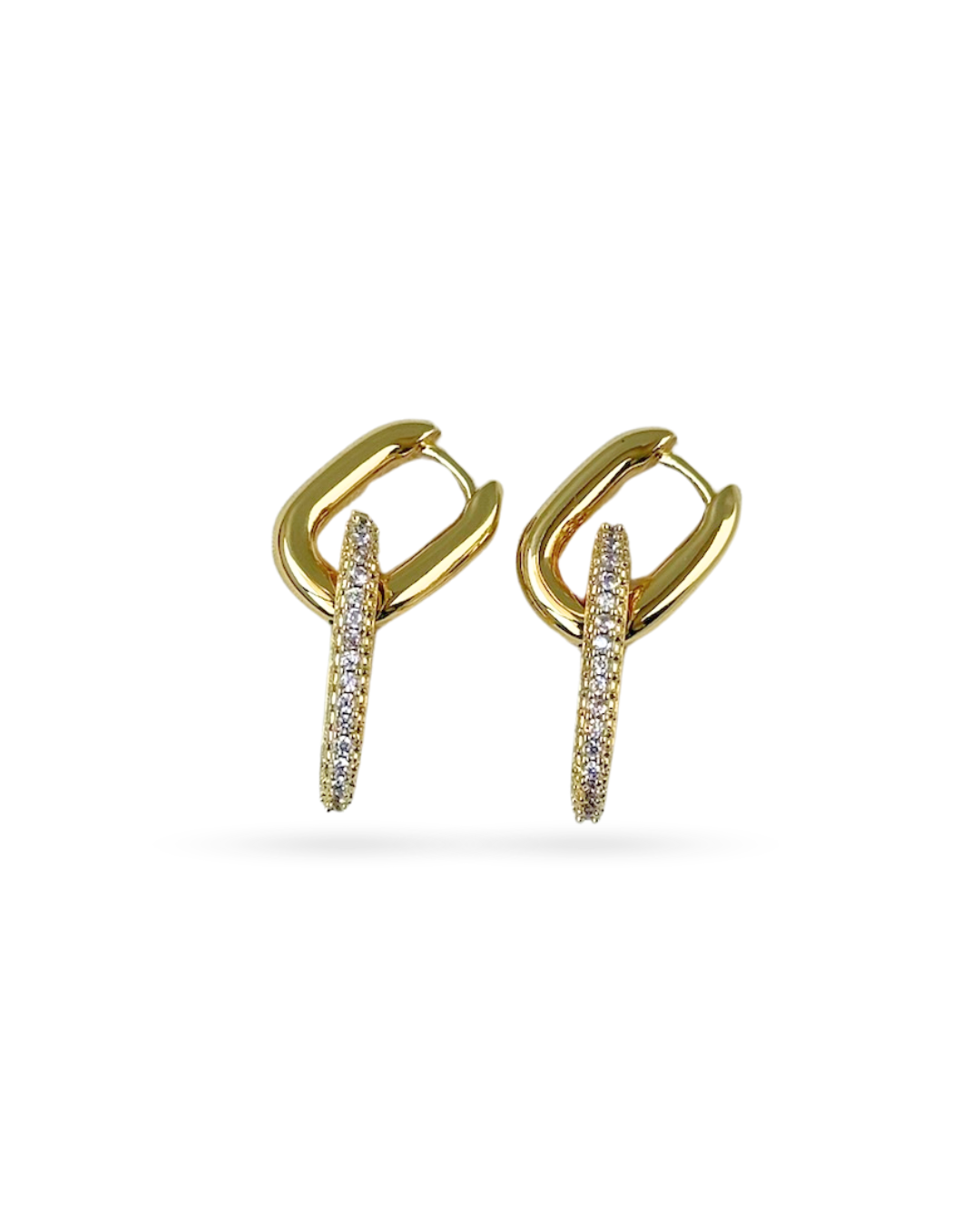 Gold Oval Drop Hoop Earrings