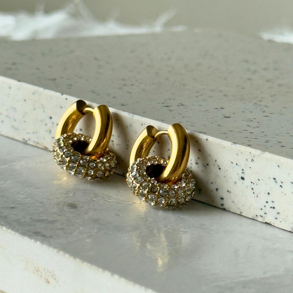 Pavé Double Circle Drop Hoop Earrings