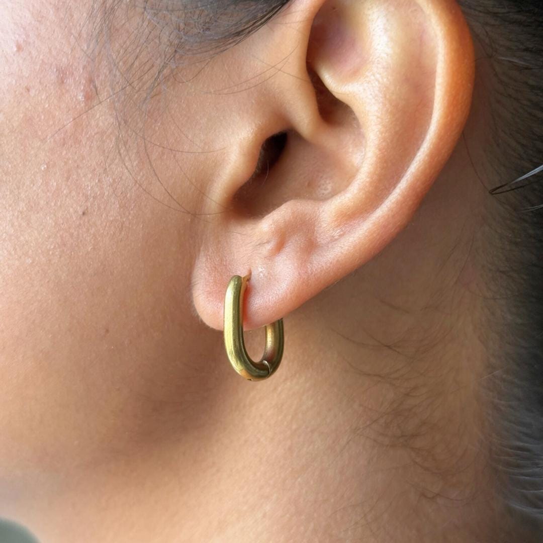 Oval Chunky Huggie Hoop Earrings