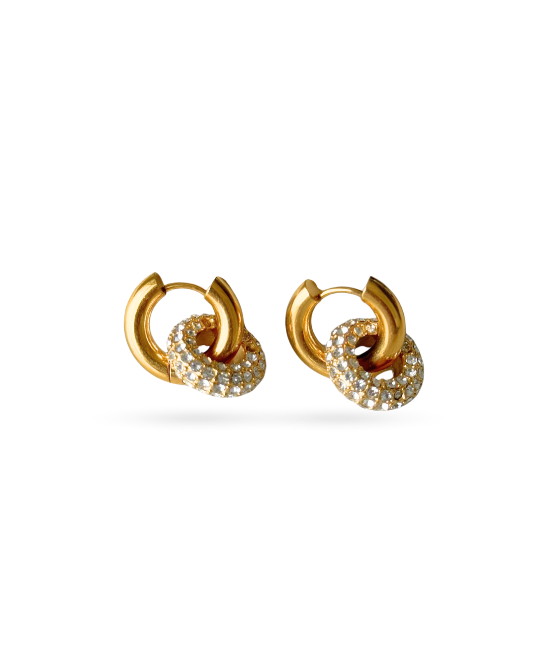 Pavé Double Circle Drop Hoop Earrings