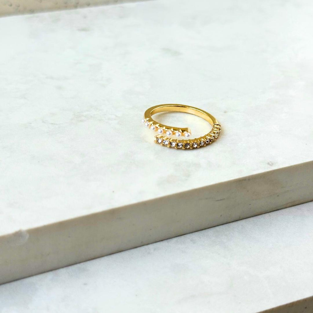 Pave Pearl And Diamond Open Ring