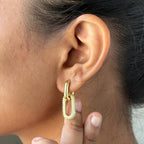Gold Oval Drop Hoop Earrings