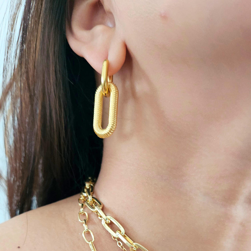 Spiral Coil Drop Hoop Earrings