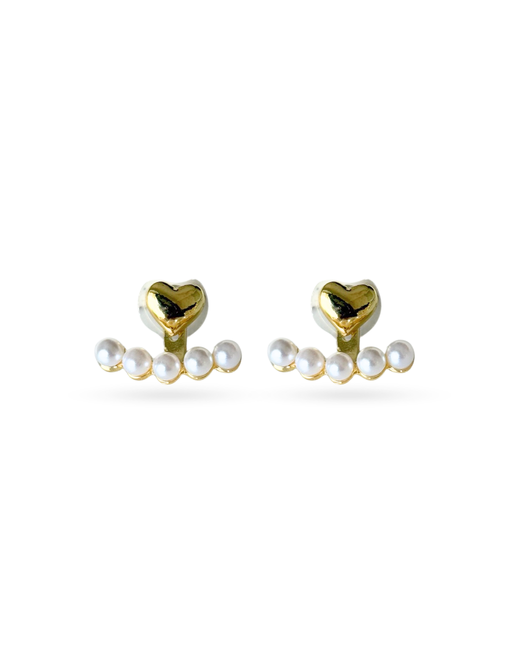 Gold Pearl Heart Ear Jacket Earrings