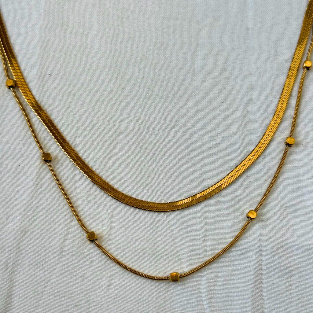 Double Herringbone Chain Necklace Set