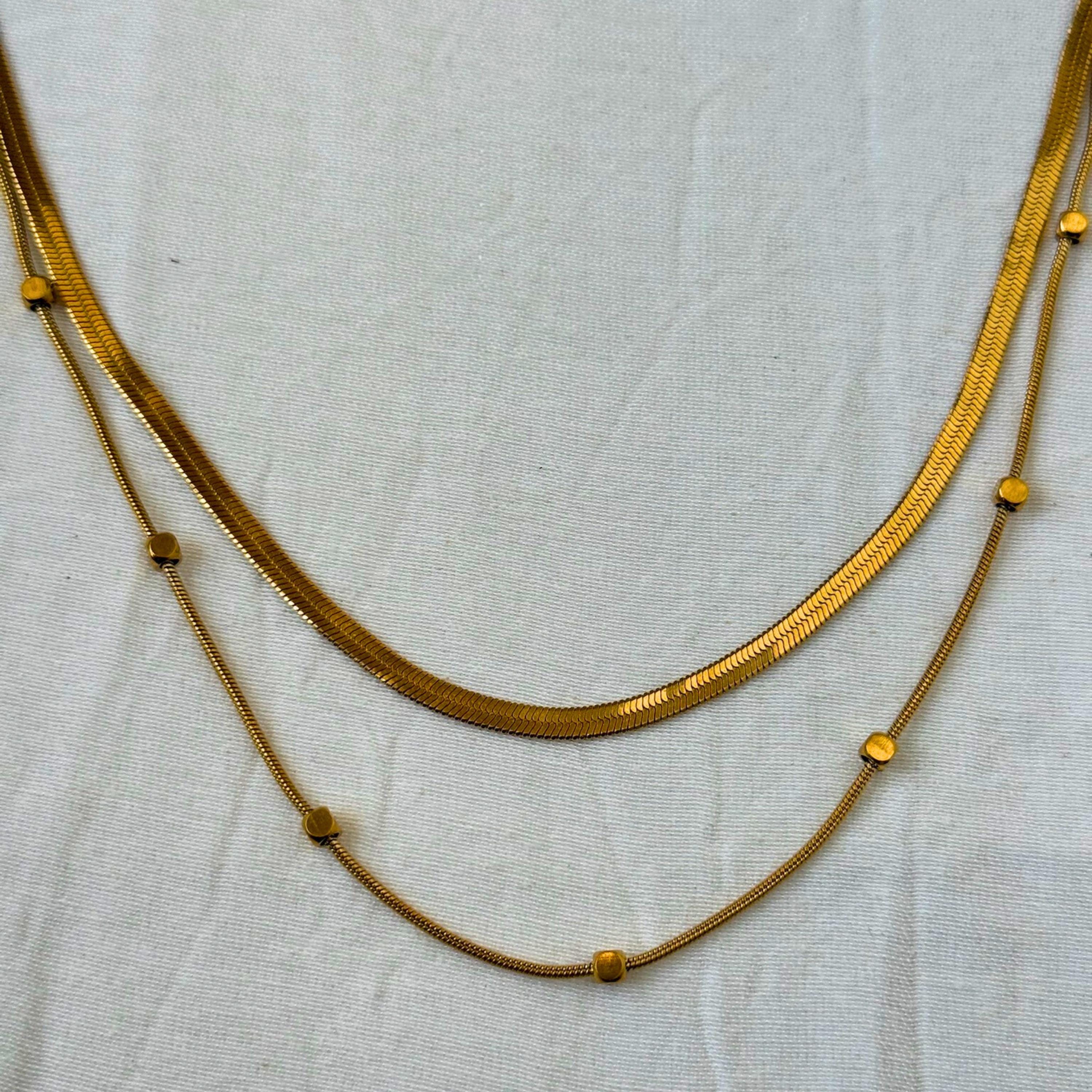 Double Herringbone Chain Necklace Set