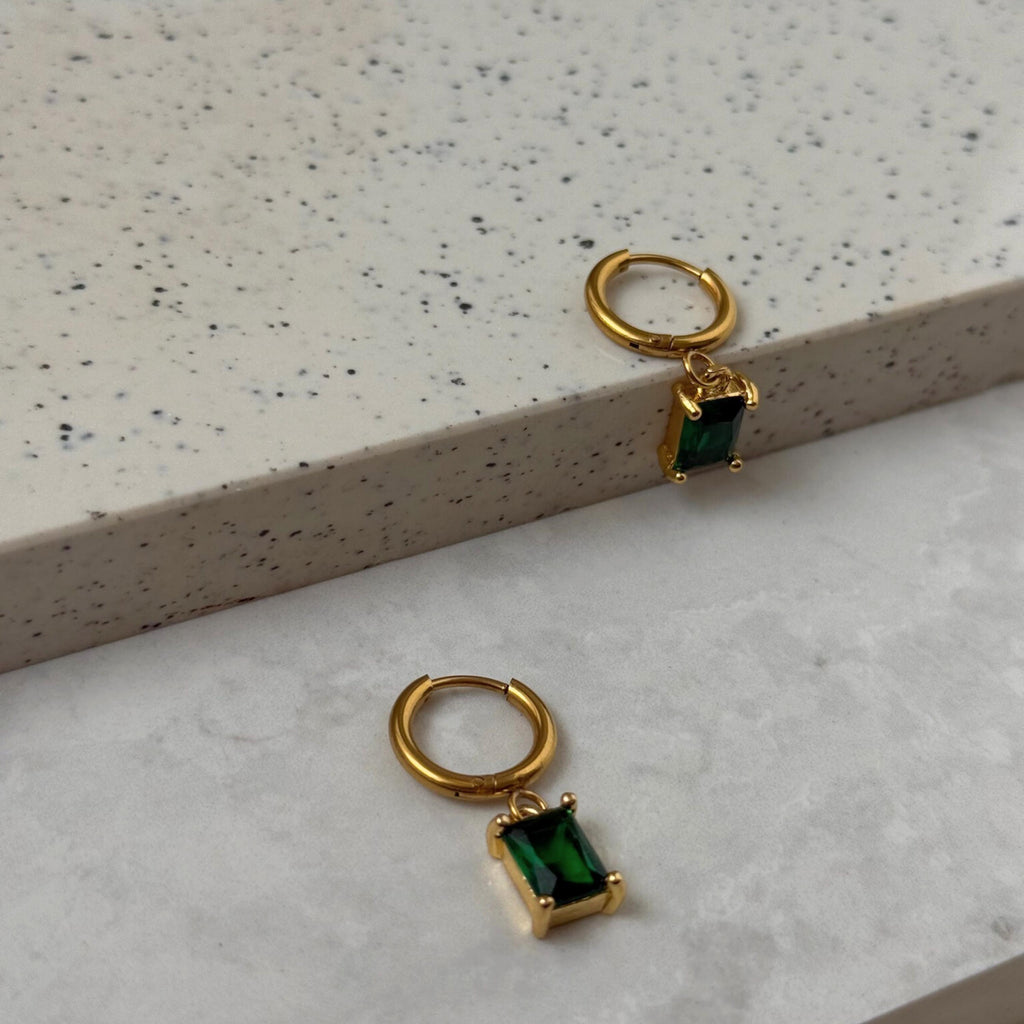 Square Emerald Hoop Earrings