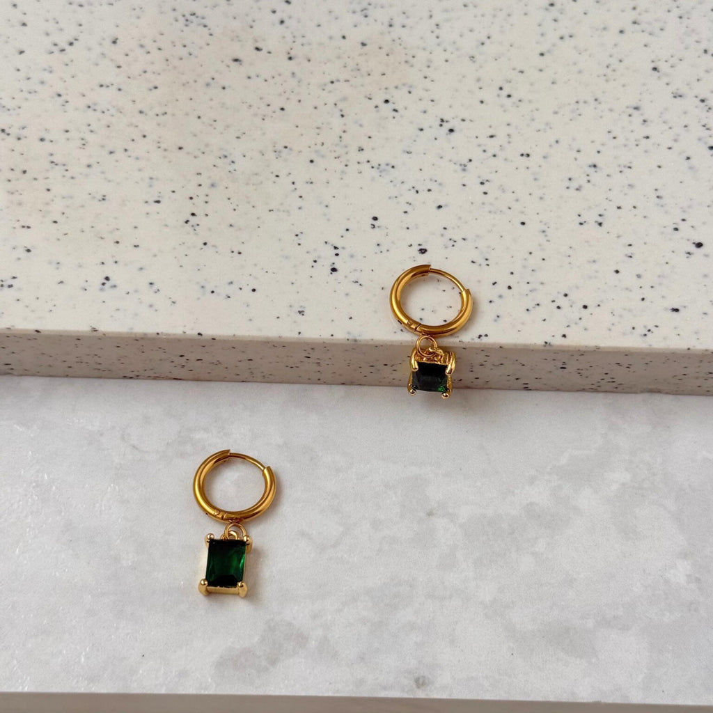 Square Emerald Hoop Earrings