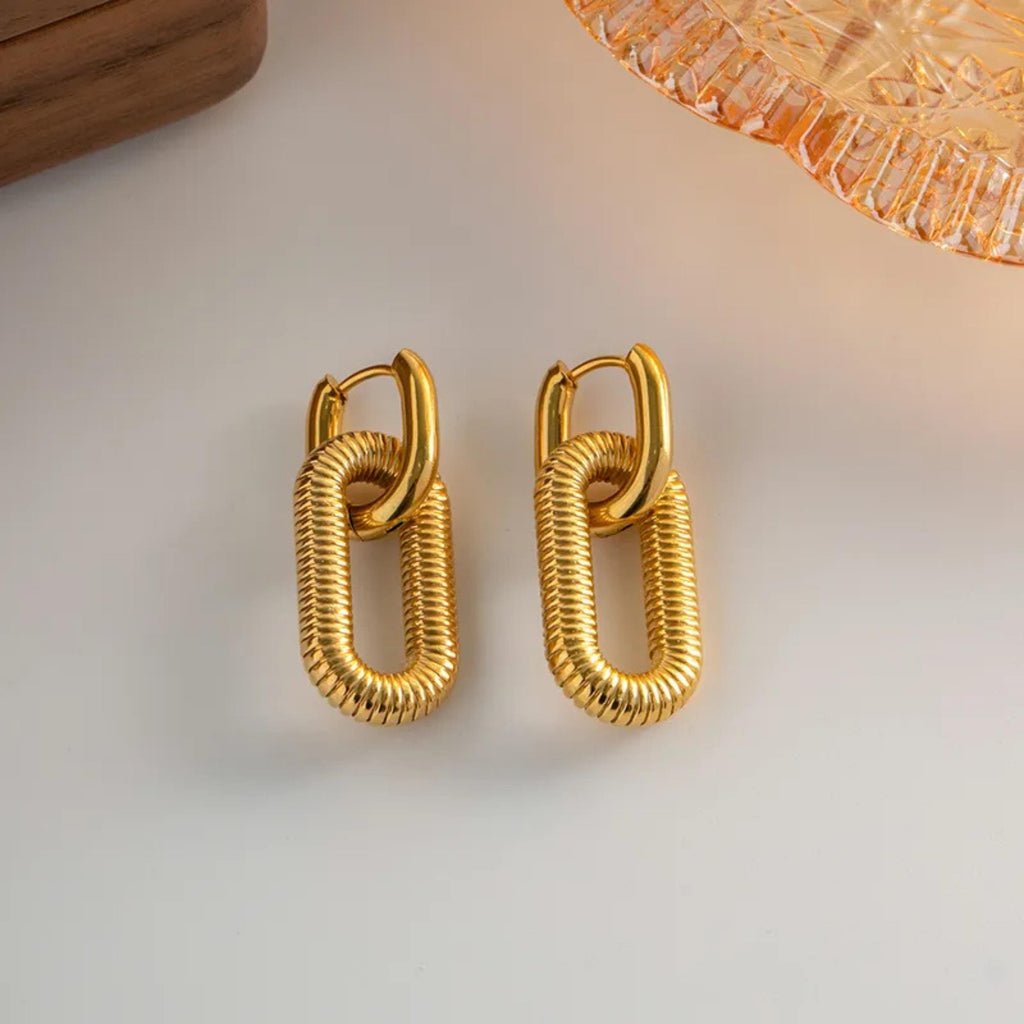 Spiral Coil Drop Hoop Earrings