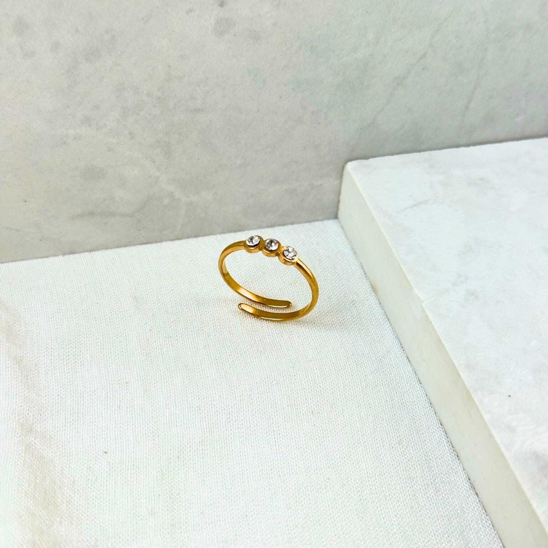 Tristone Gold Plated Ring