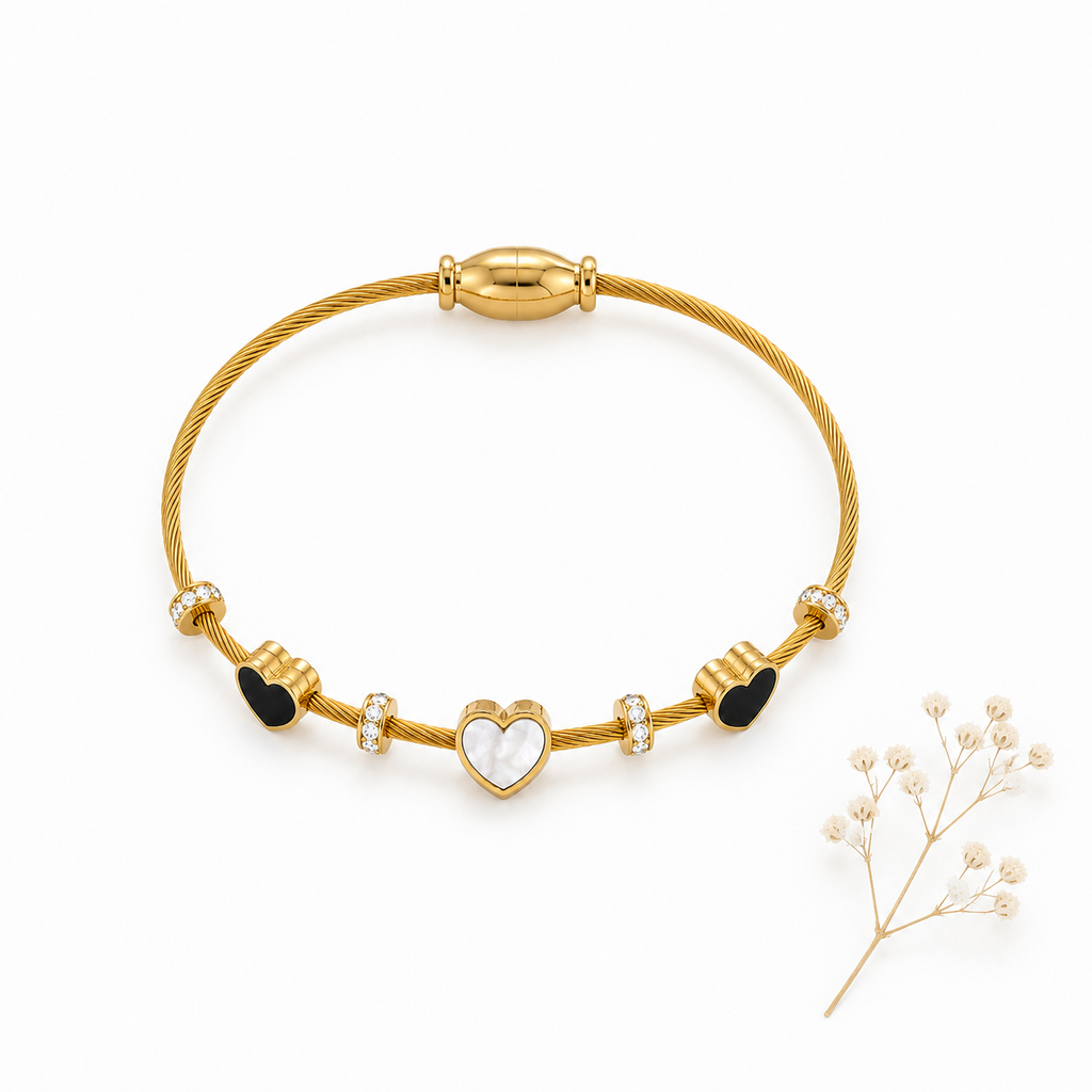 Heart Charm Cable Bangle