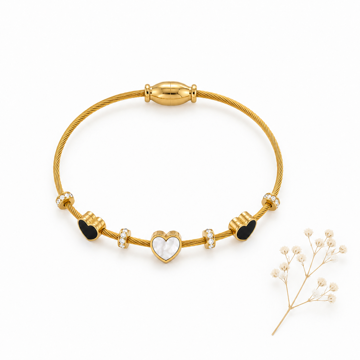 Heart Charm Cable Bangle