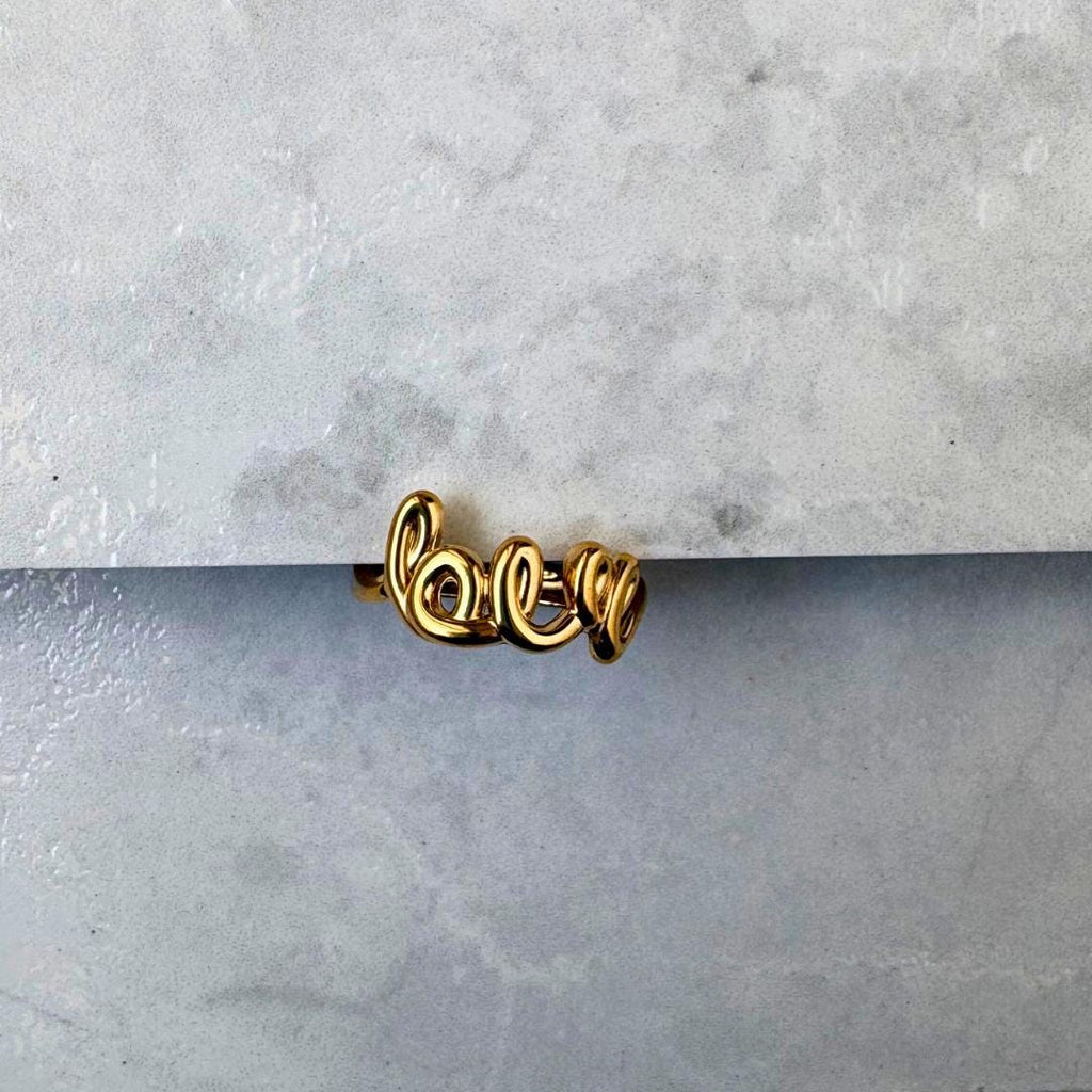 Gold Love Script Ring