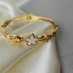 Clover Gold Bangle Bracelet – 18K Gold PVD Clover Cuff | Minimal Geometric Jewelry by FeelAmara
