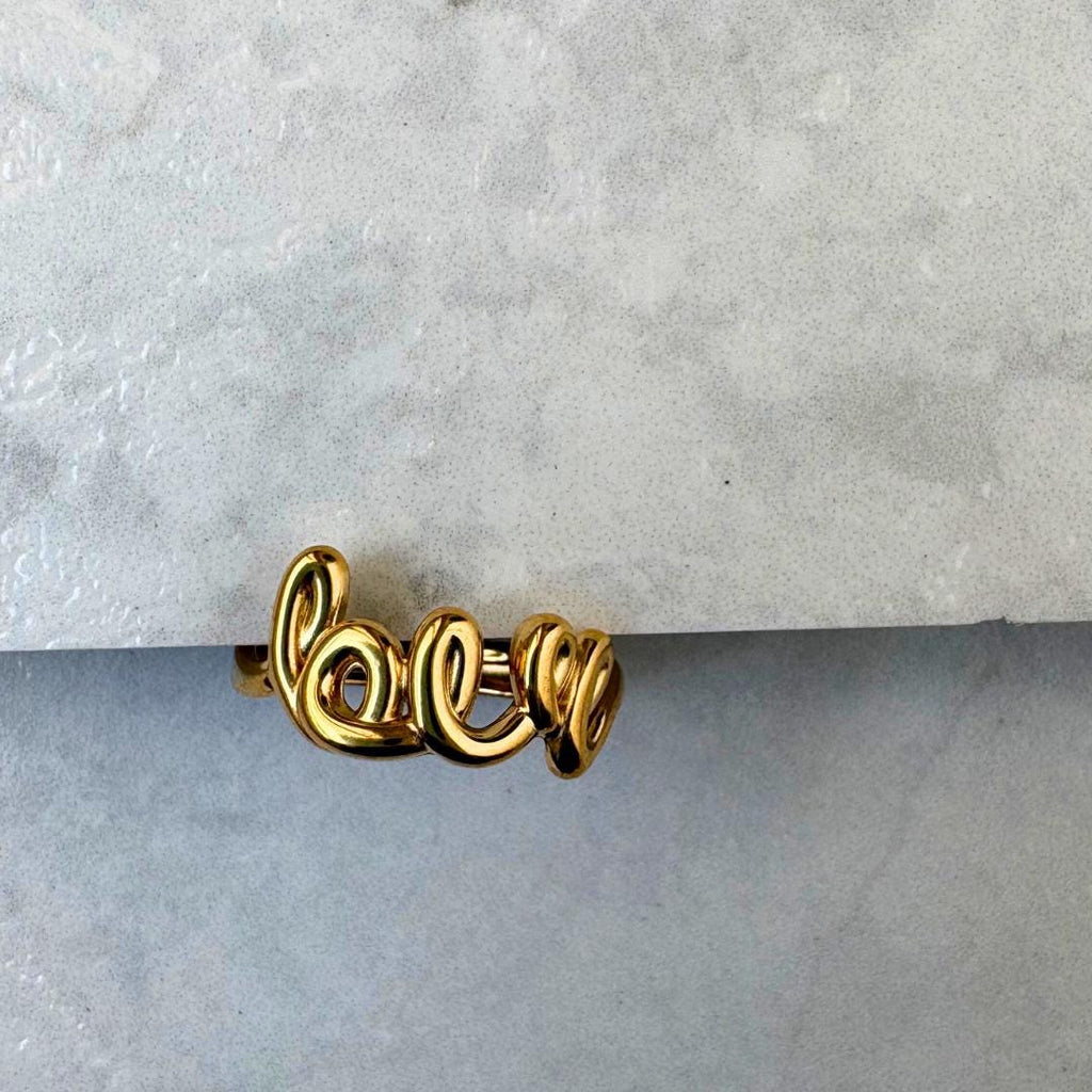 Gold Love Script Ring