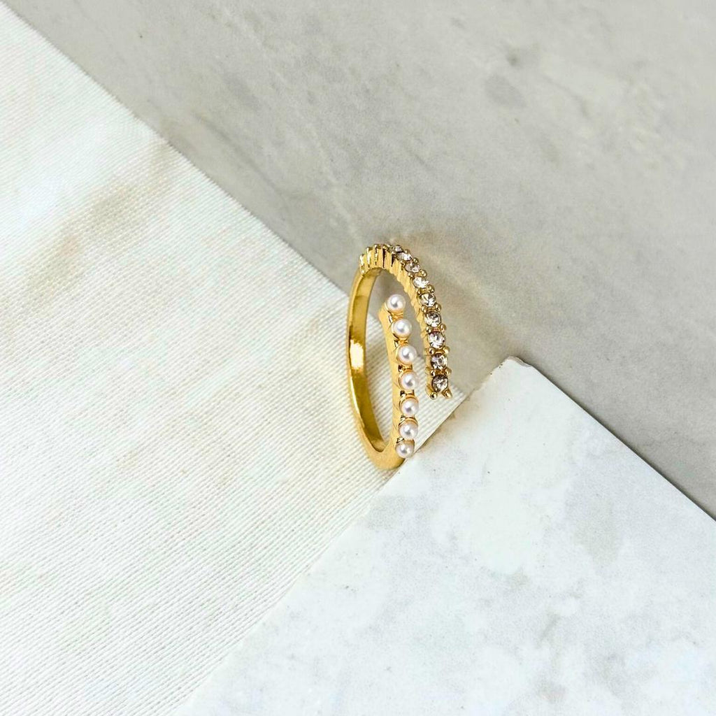 Pave Pearl And Diamond Open Ring