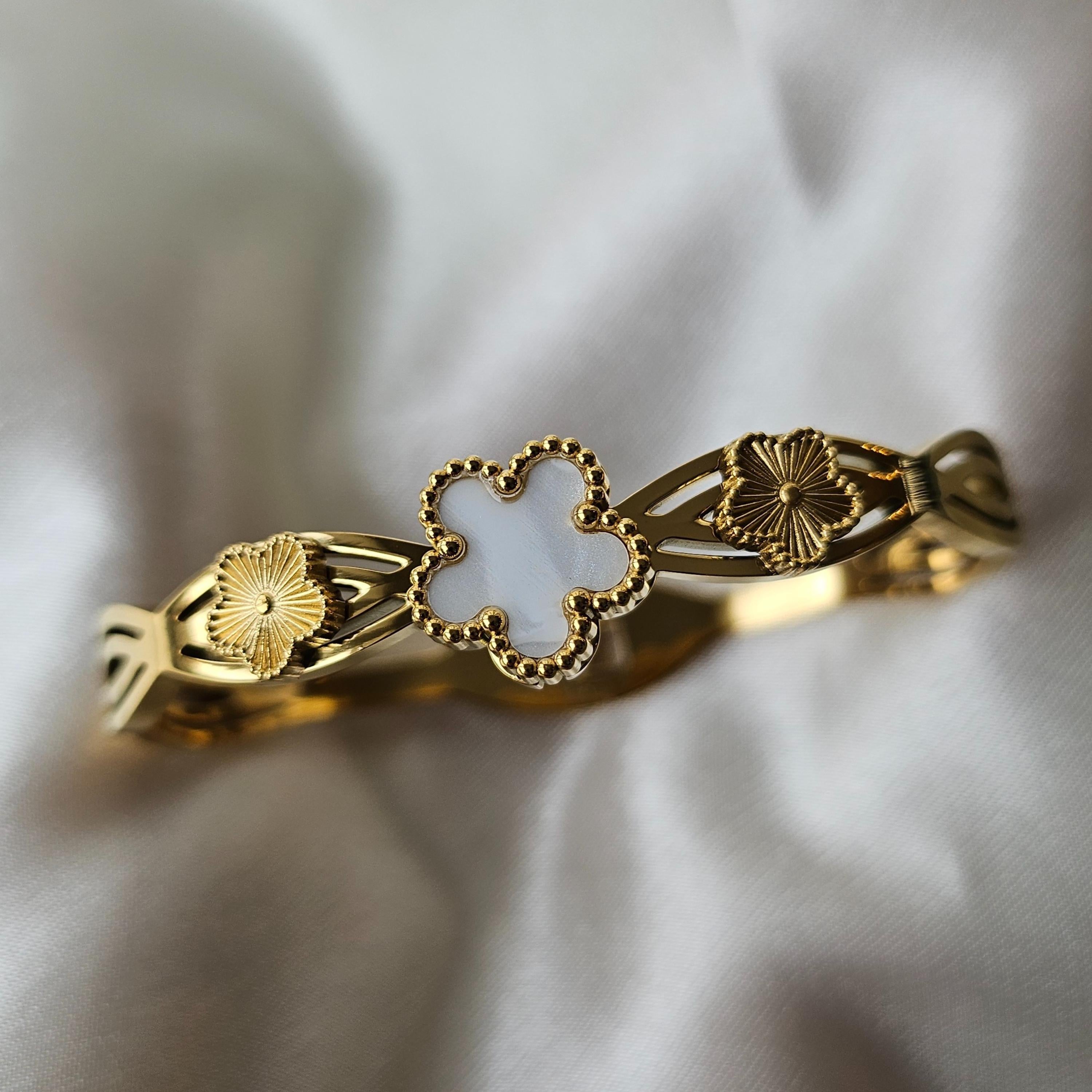 Clover Gold Bangle Bracelet – 18K Gold PVD Clover Cuff | Minimal Geometric Jewelry by FeelAmara