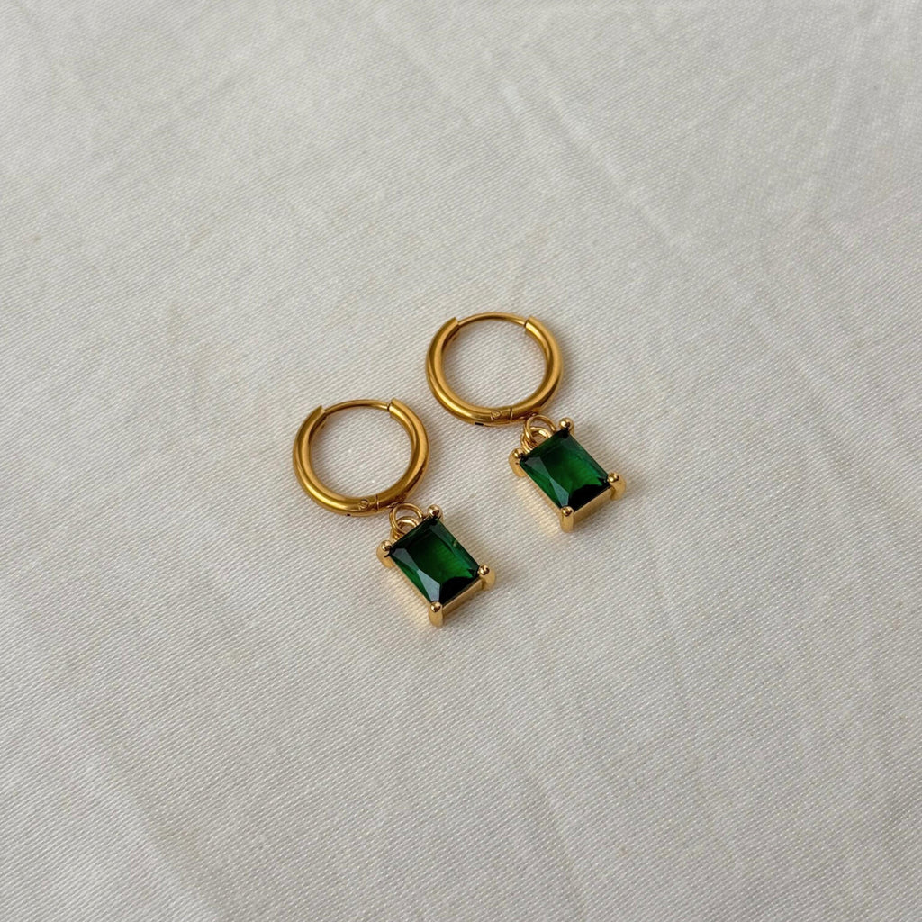 Square Emerald Hoop Earrings
