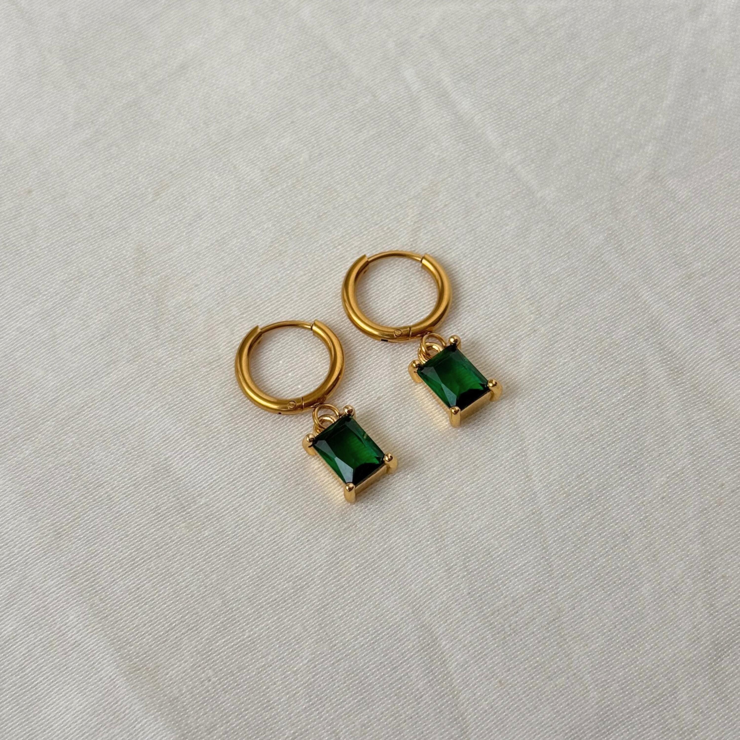 Square Emerald Hoop Earrings