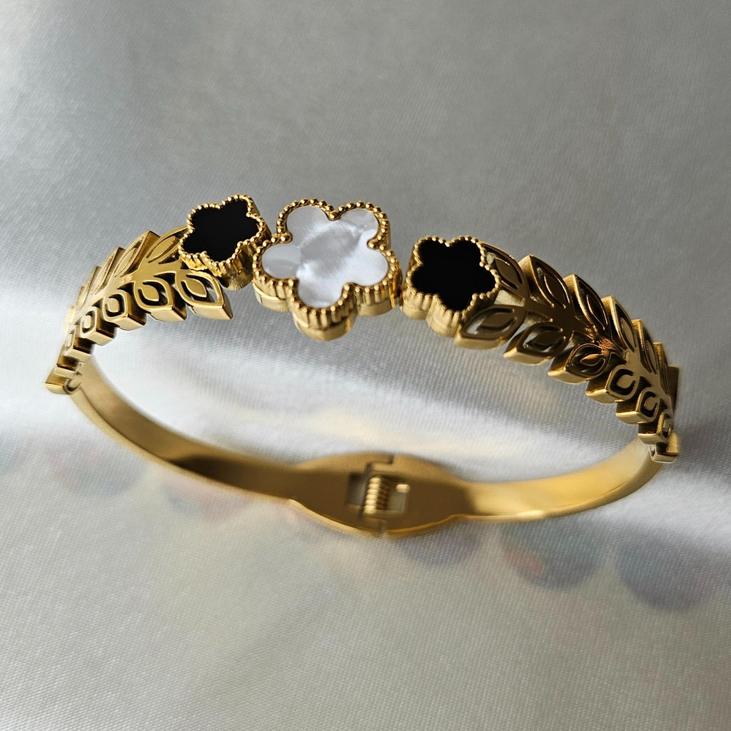 Clover Gold Bangle Bracelet – 18K Gold PVD Clover Cuff | Minimal Geometric Jewelry by FeelAmara