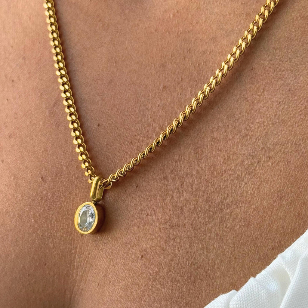 Chunky Gold Chain Crystal Pendant Necklace