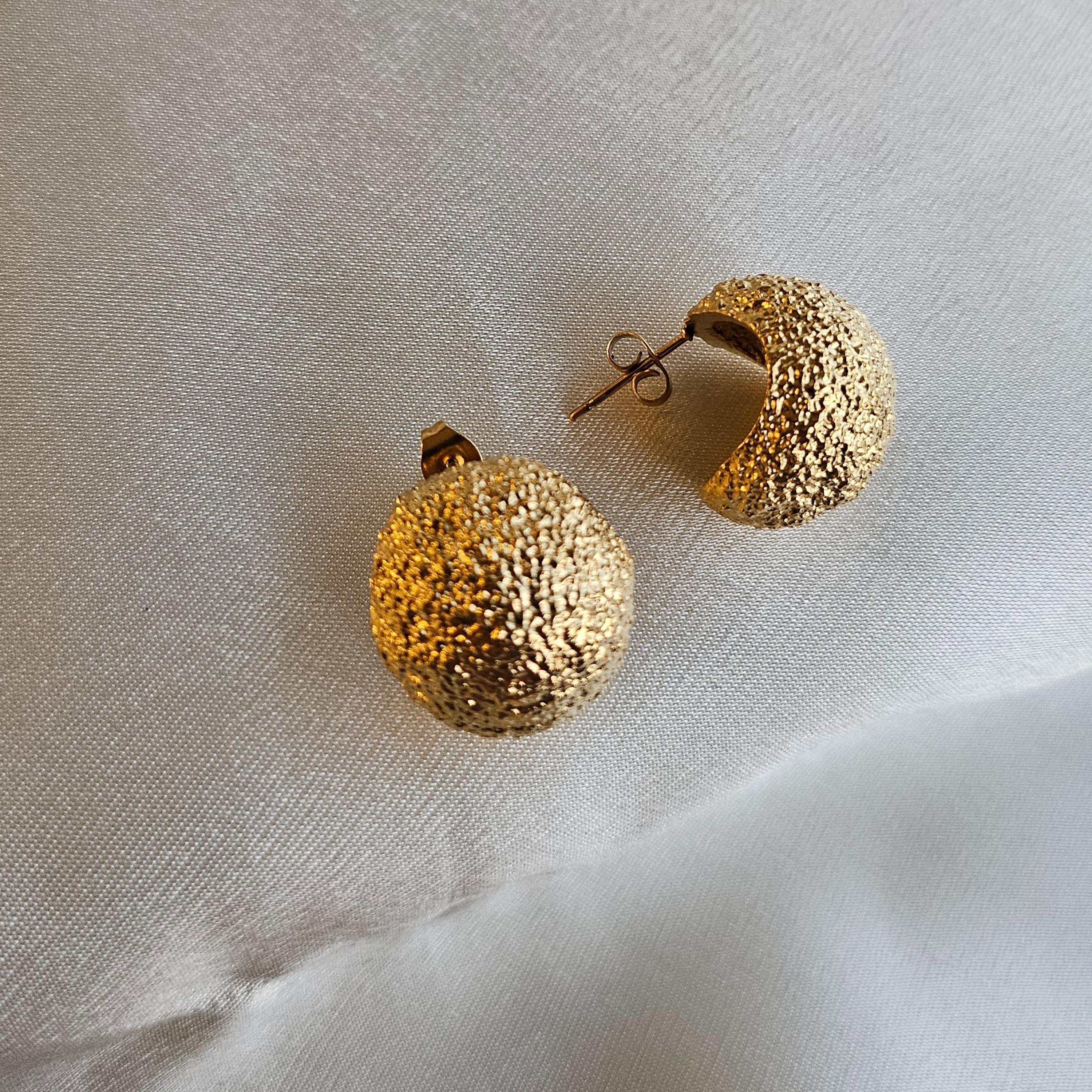 Chunky Lava Textured Gold Stud Earrings