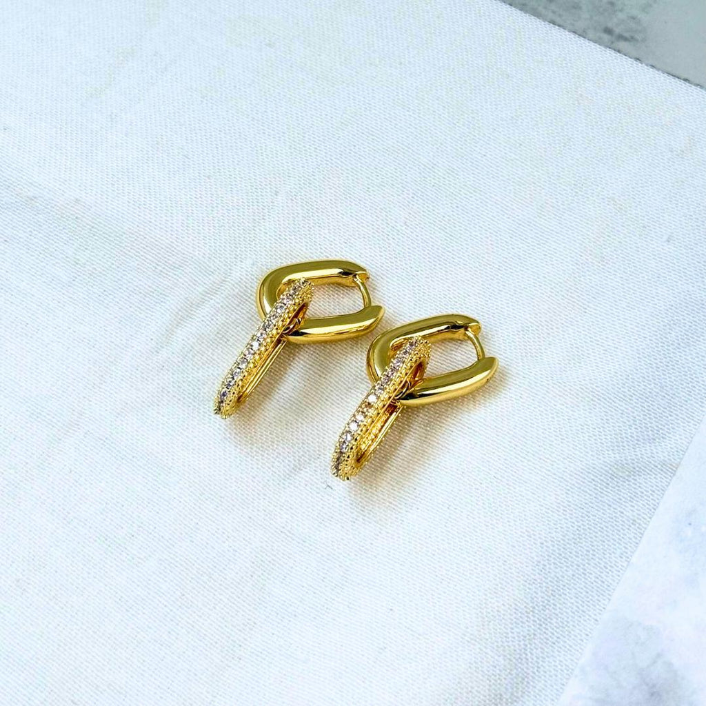 Gold Oval Drop Hoop Earrings