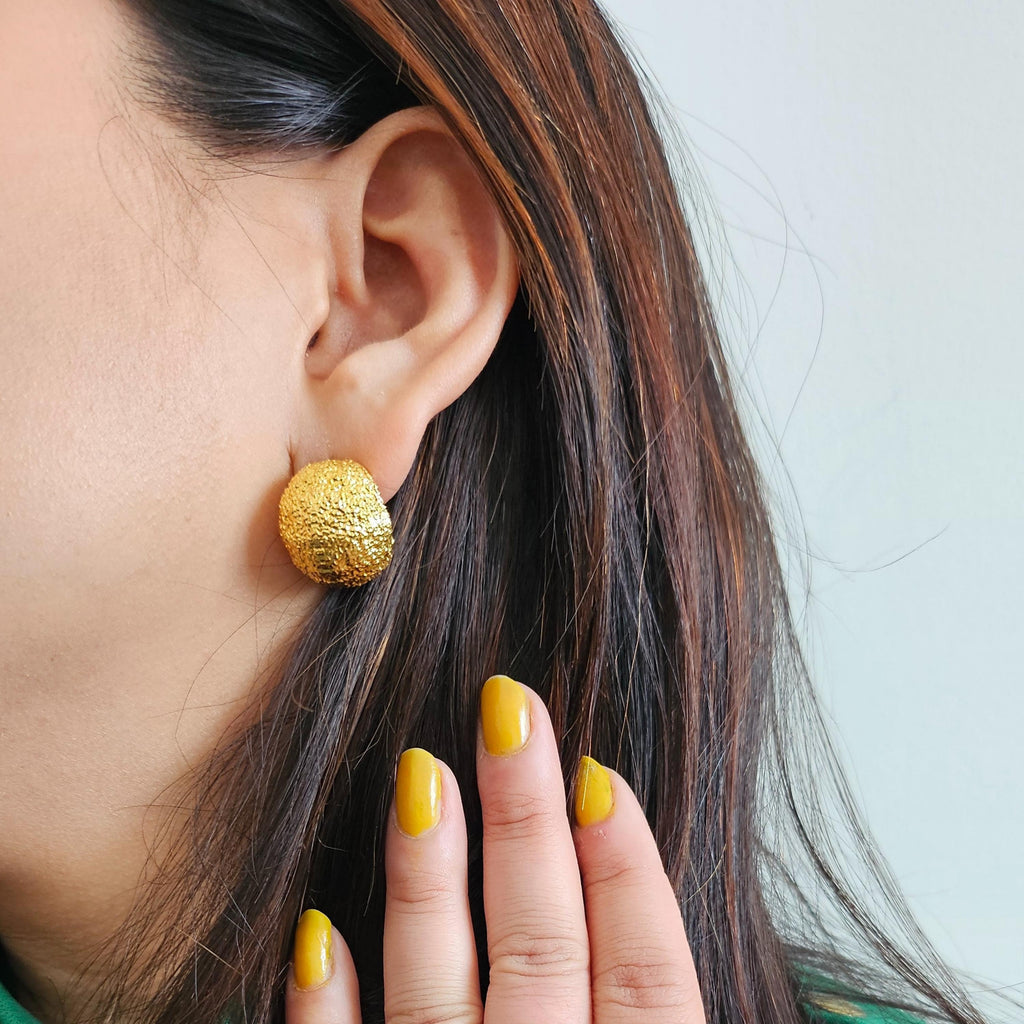 Chunky Lava Textured Gold Stud Earrings
