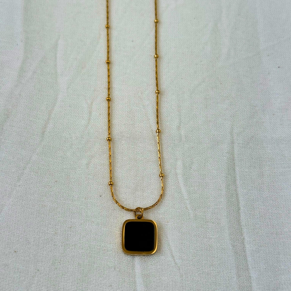 Gold Black Square Pendant Necklace