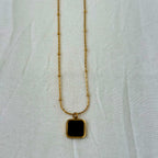 Gold Black Square Pendant Necklace