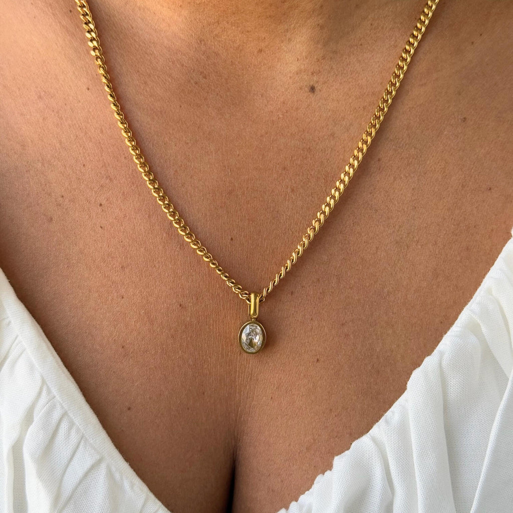 Chunky Gold Chain Crystal Pendant Necklace
