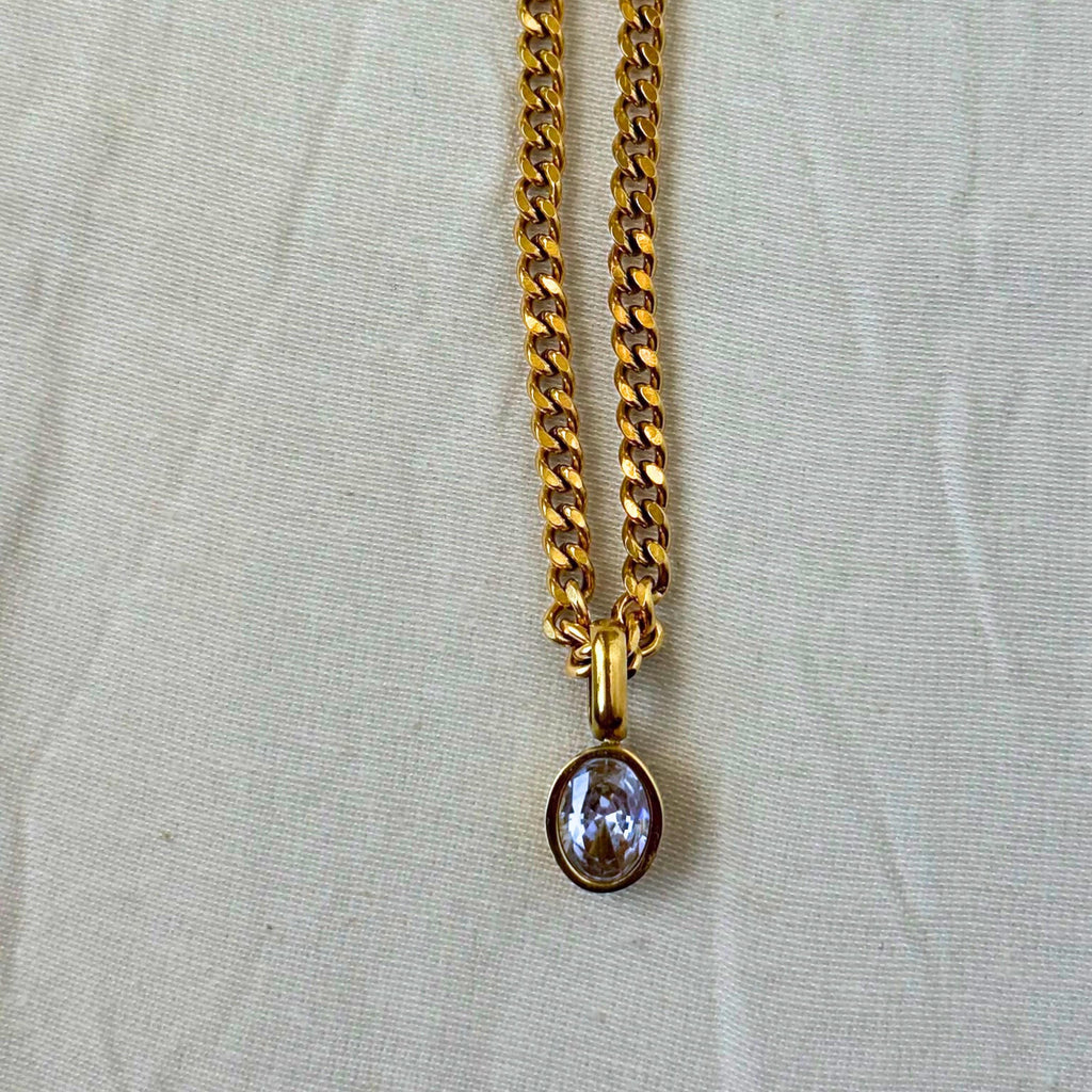 Chunky Gold Chain Crystal Pendant Necklace