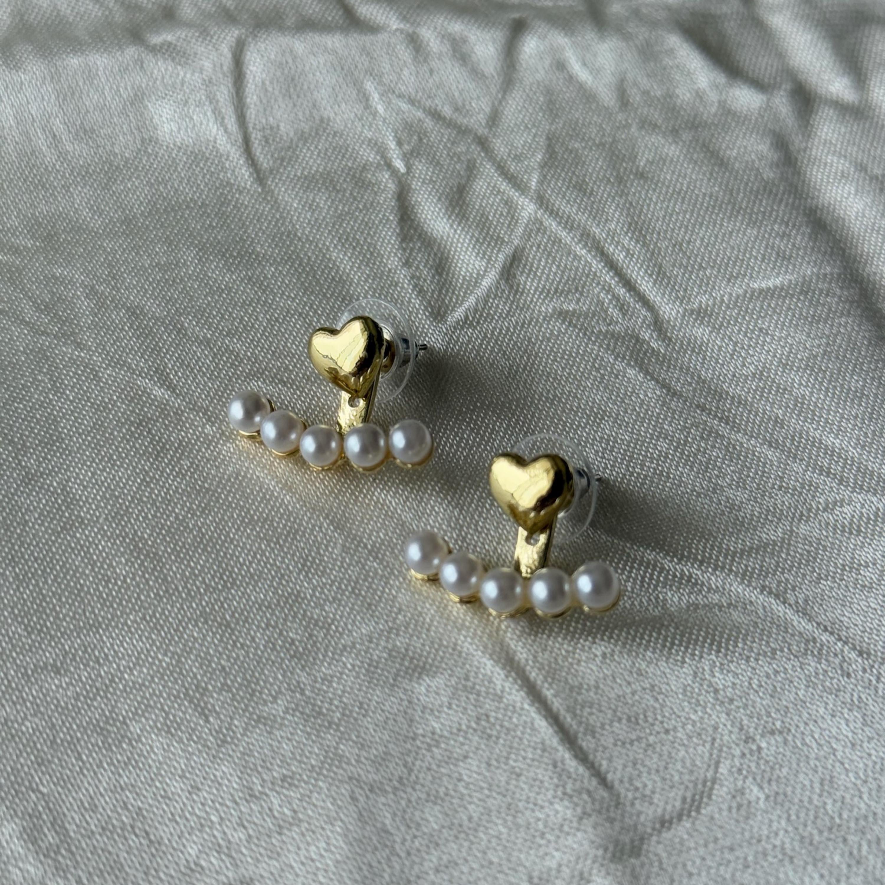 Gold Pearl Heart Ear Jacket Earrings