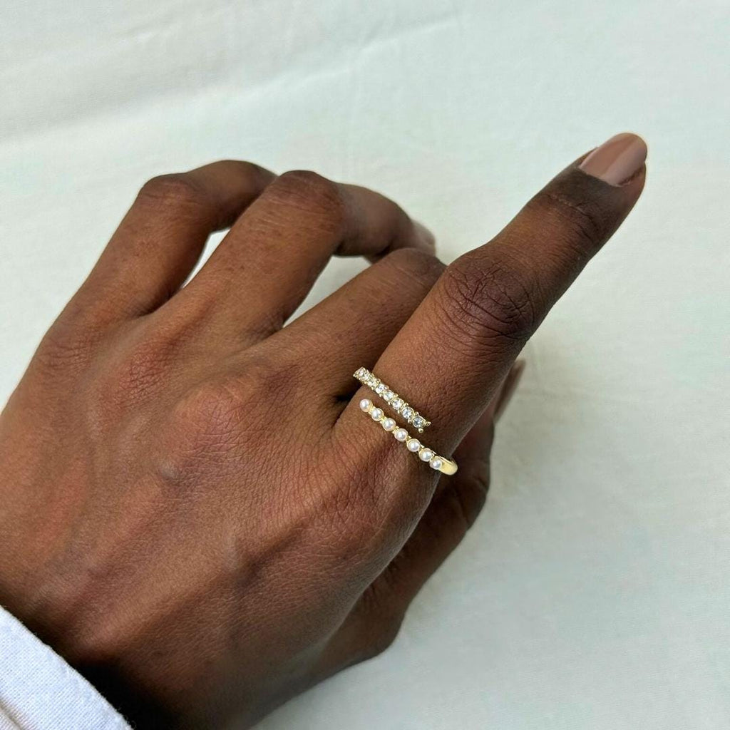 Pave Pearl And Diamond Open Ring
