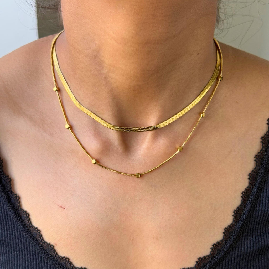 Double Herringbone Chain Necklace Set