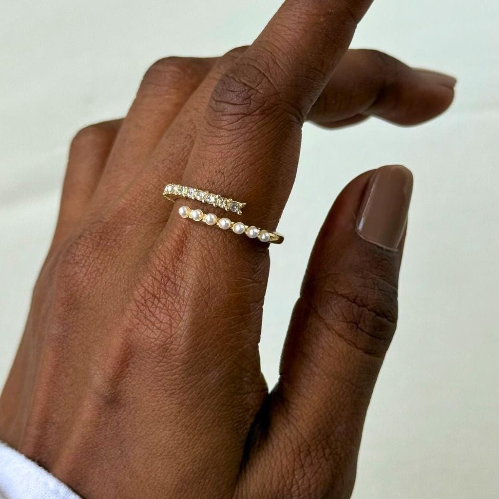 Pave Pearl And Diamond Open Ring