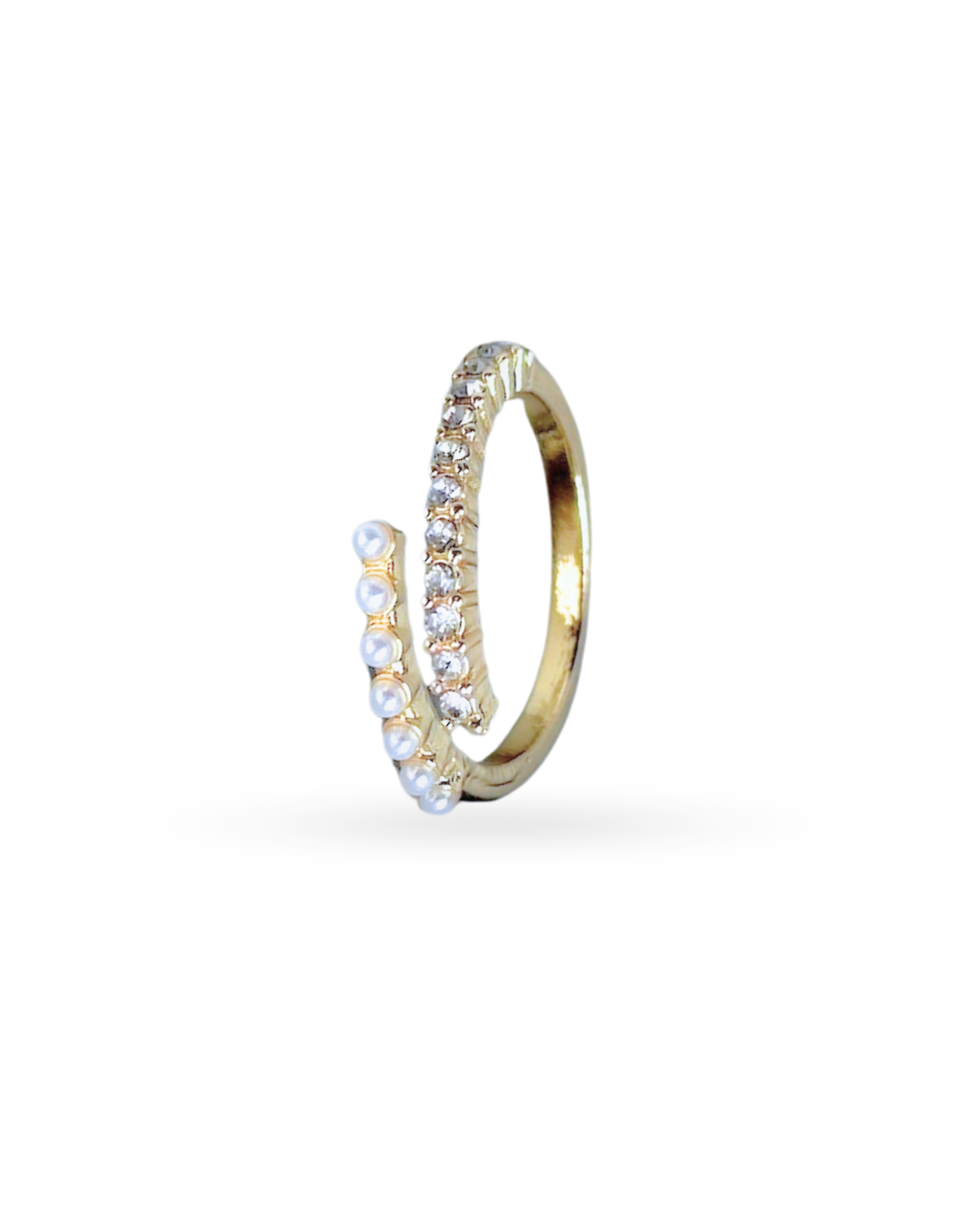 Pave Pearl And Diamond Open Ring