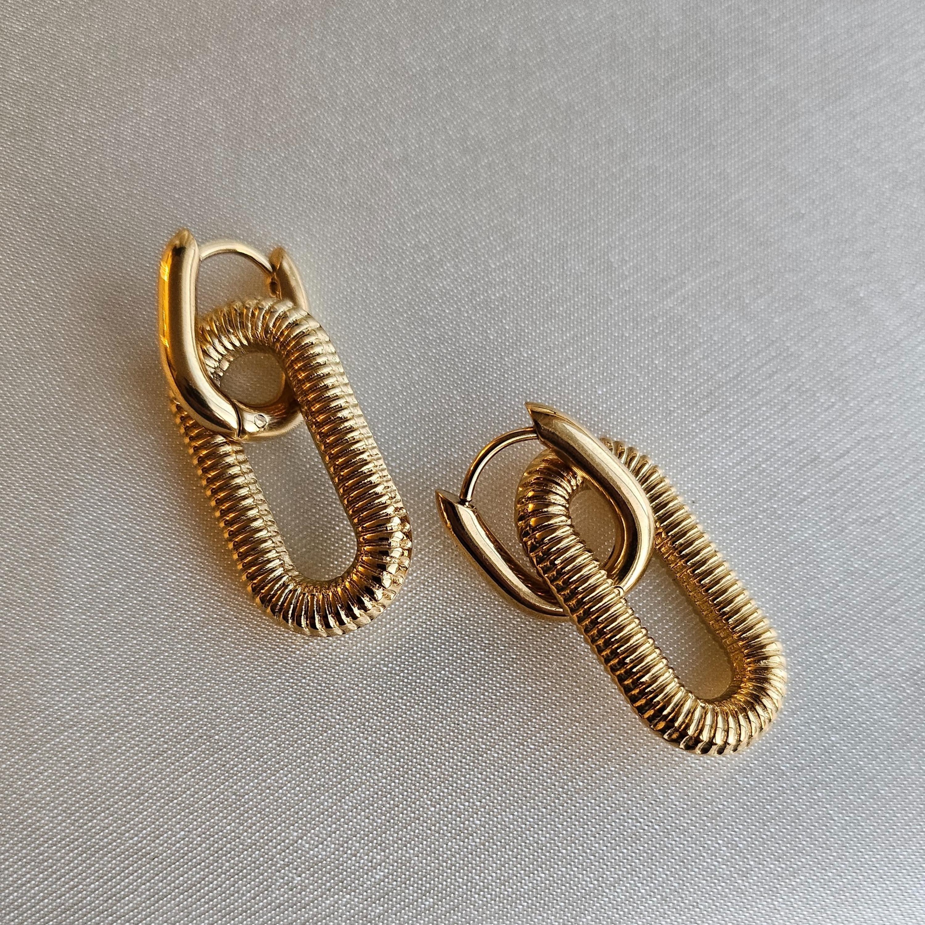 Spiral Coil Drop Hoop Earrings