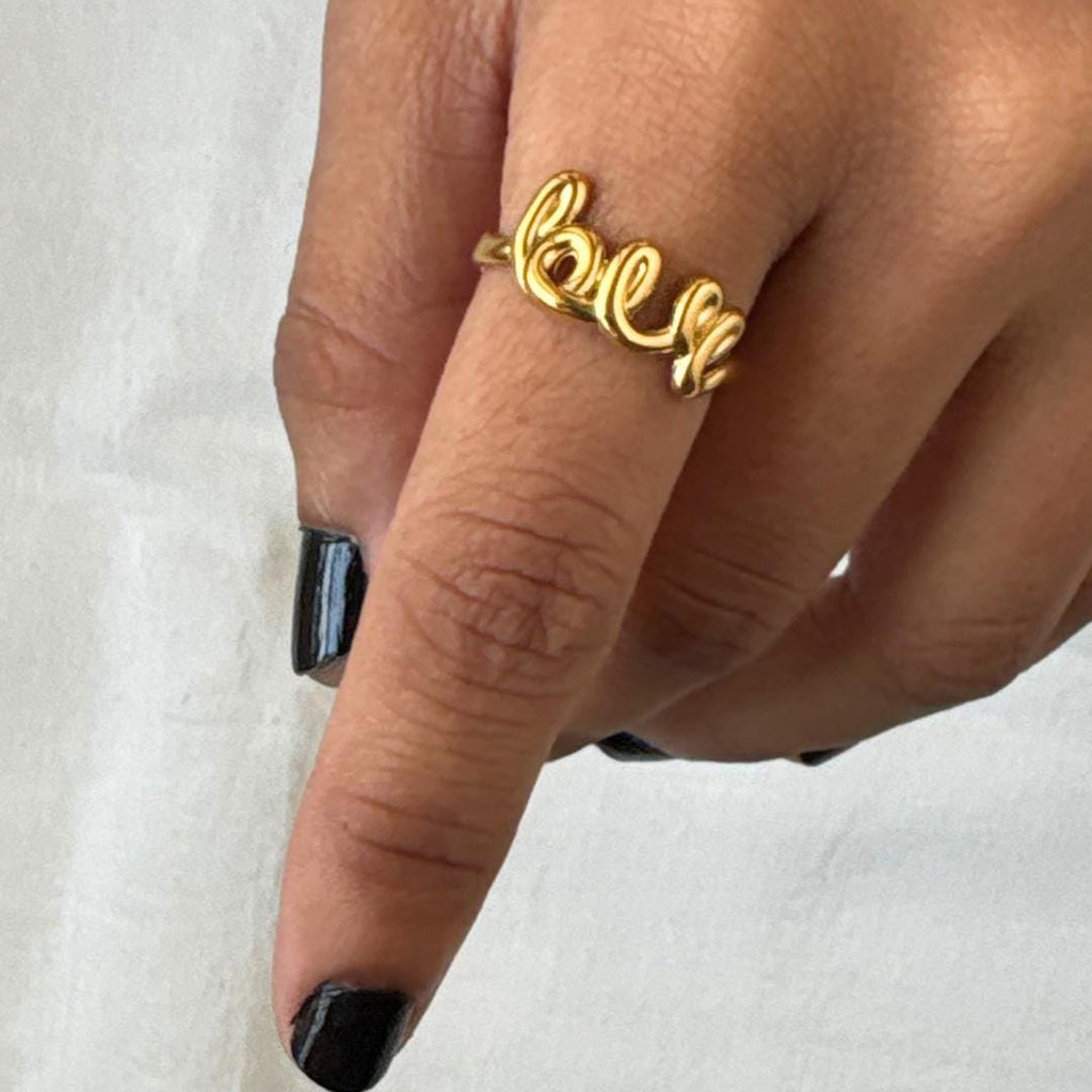 Gold Love Script Ring