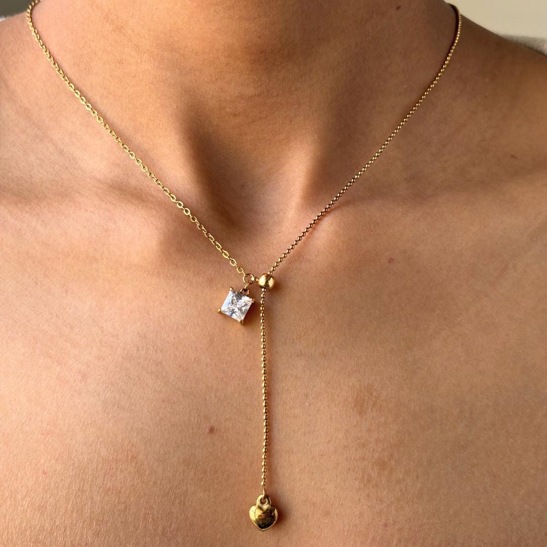 Gold Heart Lariat Necklace