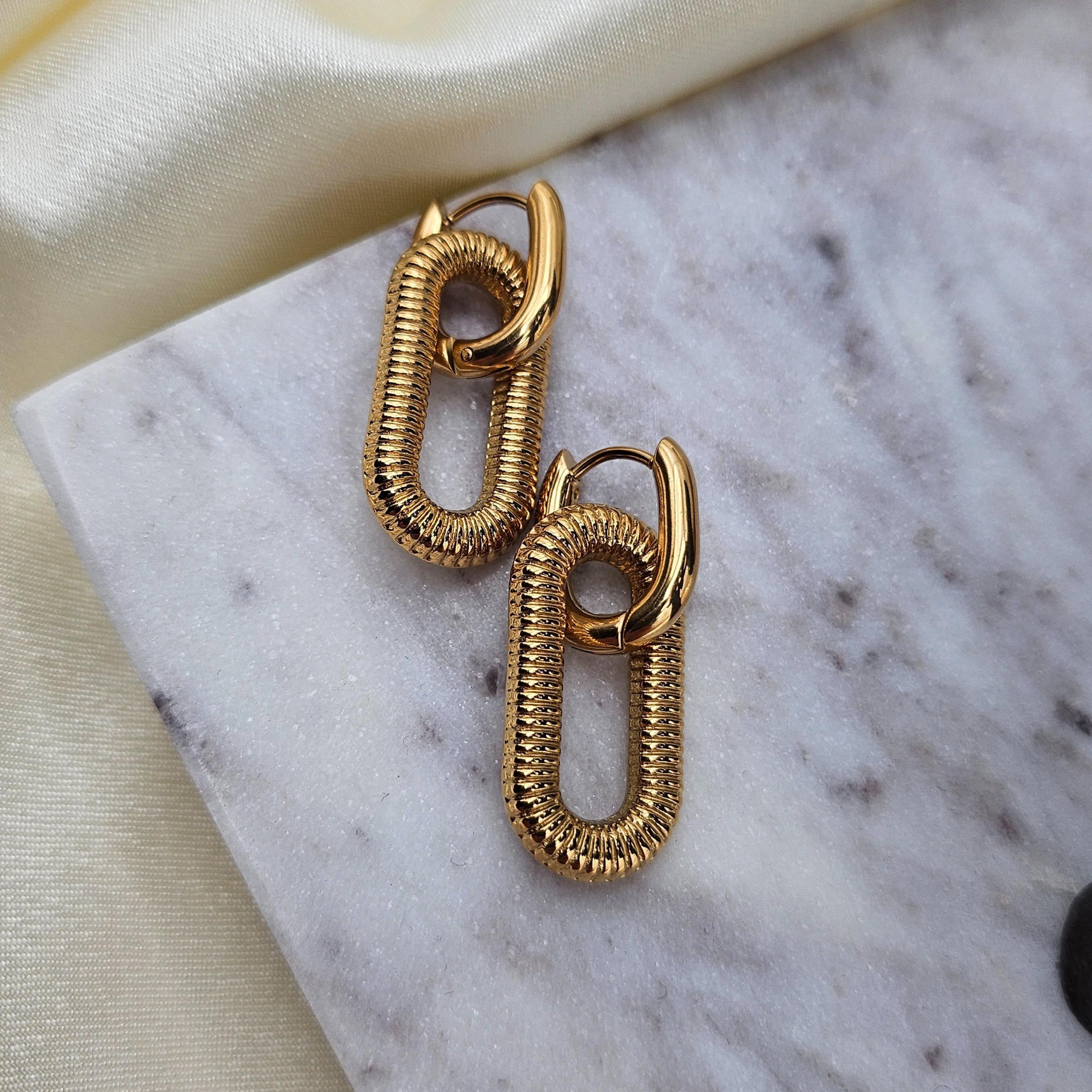 Spiral Coil Drop Hoop Earrings